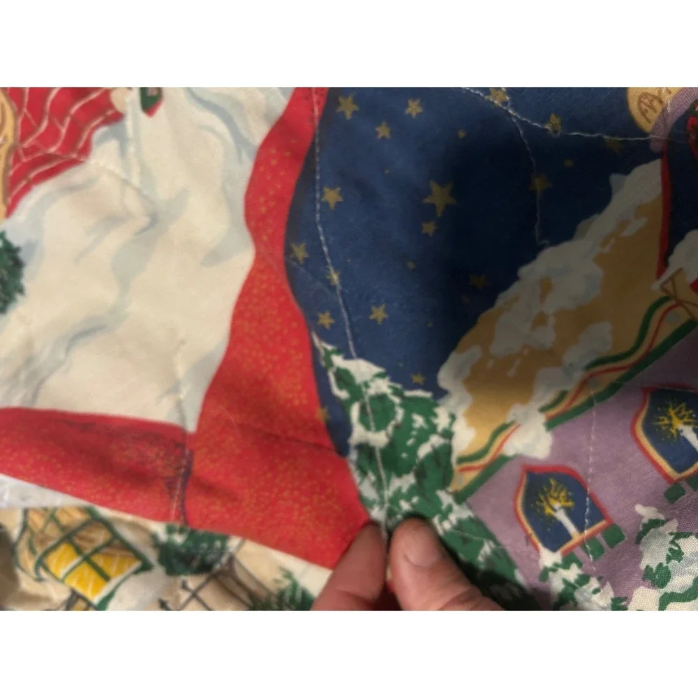 Vintage Christmas Winter Village Quilt Red Blue Green Holiday full comforter